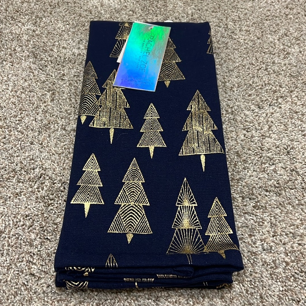 Rachel Zoe christmas tree metallic gold towels set of 2